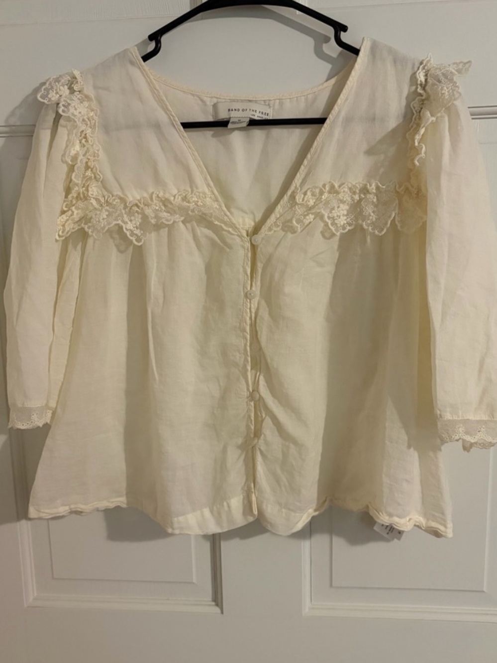 Band of the Air Cream Lace-Trim Button Front Blouse
